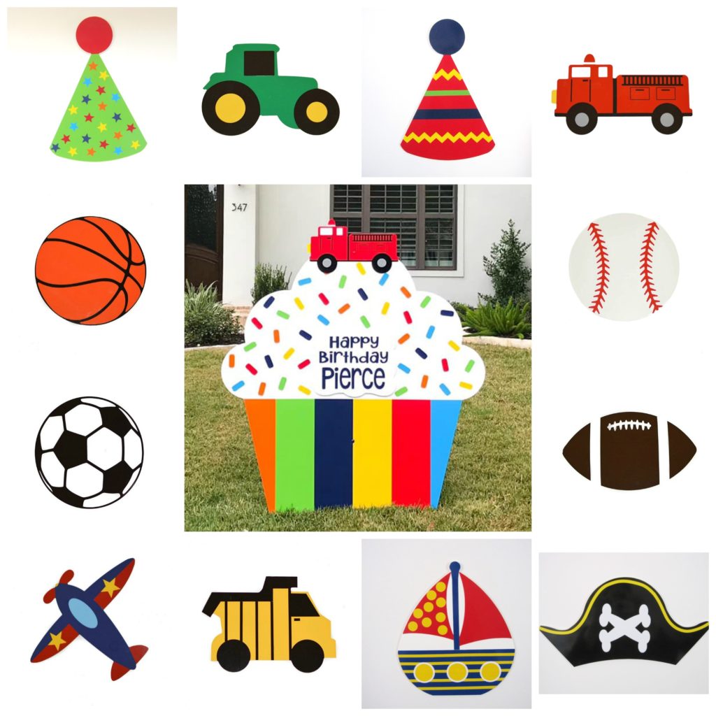 Rainbow Stripes - Happy Birthday Cupcake Yard sign, greater Baton Rouge