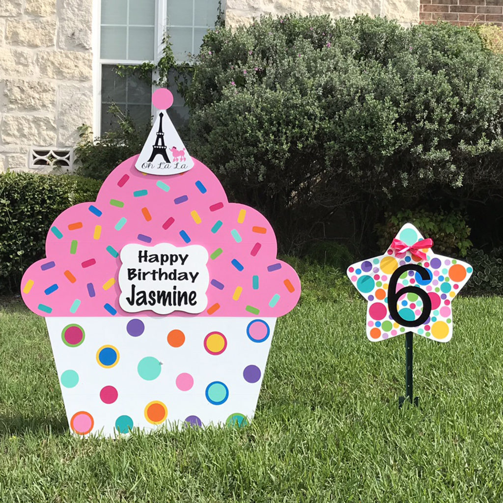 Bubblegum Pink - Happy Birthday Cupcake Yard sign, greater Baton Rouge