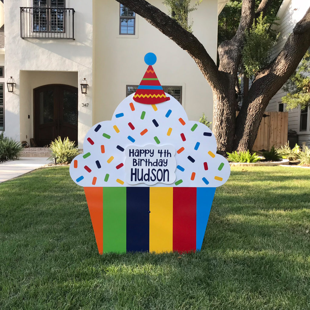 Rainbow Stripes - Happy Birthday Cupcake Yard sign, greater Baton Rouge