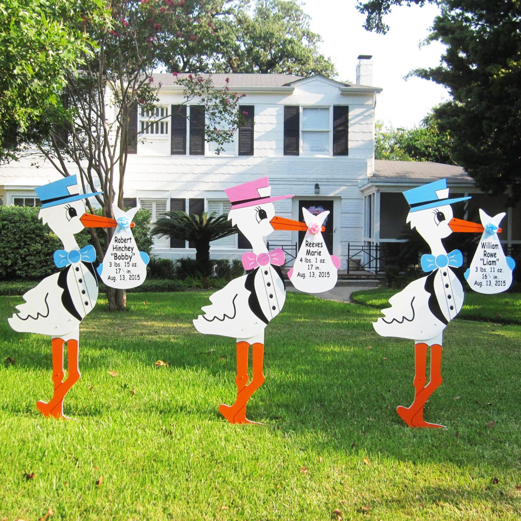 Triplet STork Yard Signs , Stork Sign Rental in St Mary and Lower Calvert County, MD